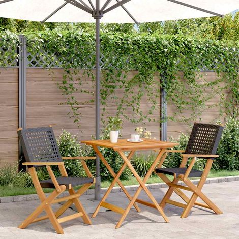 Ensemble de bistro 3 pcs-Salon de jardin bistro noir résine tressée et bois massif 717102 (1/5)