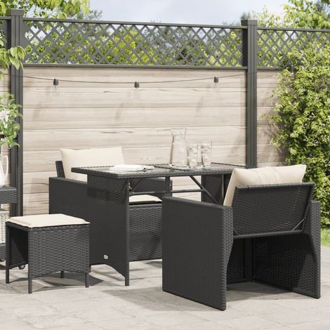 4-tlg. Garten-Sofagarnitur mit Kissen Schwarz Poly Rattan