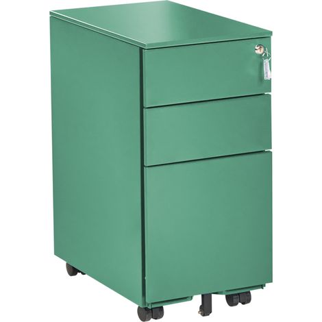 Armario de oficina moderno 3 cajones cerradura con llave ruedas metal verde Bolsena (1/5)
