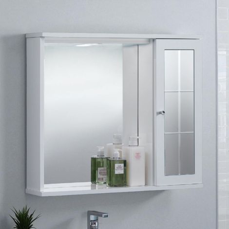 Specchiera da bagno NETTUNO 70 bianco lucido con 1 anta a specchio e luce LED (1/4)
