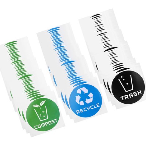 Lot de 60 autocollants ronds « Recyclage » pour poubelles, conteneurs à déchets et bacs de recyclage (1/5)