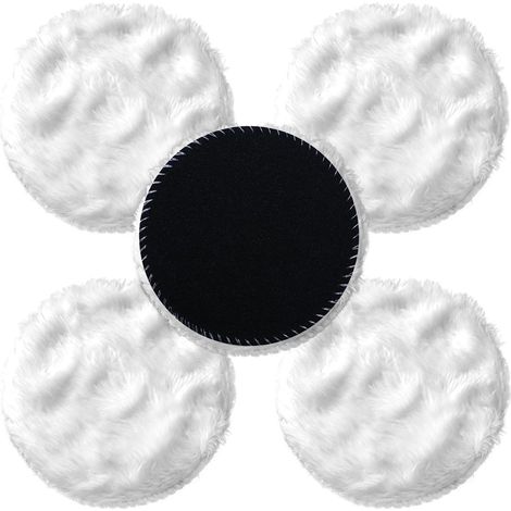 Lot de 5 Tampons de Polissage en Laine, 125mm Éponge de Lustrage pour Perceuse et Polisseuse DA Double Action, Disques de Polissage Auto-Agrippants pour Entretien Voiture, Meubles, Ponçage et Cirage (1/5)