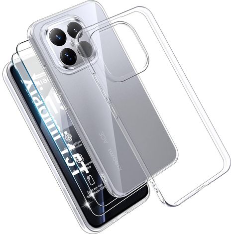 Coque pour Xiaomi Mi 15T 5G Case avec 2 Verre Trempé Protection écran Deux, Transparent Soft Etui Silicone TPU Cover Housse Absorption de Choc et Anti-Scratch Housse étui (1/5)