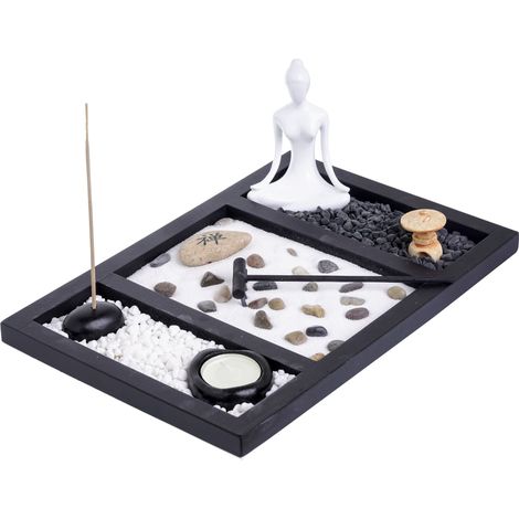 Zen Garden Bouddha Porte-encens Méditation Coffret Cadeau de méditation Yin Yang Sable Blanc et Pierres décoratives (Bouddha Zen) (1/4)