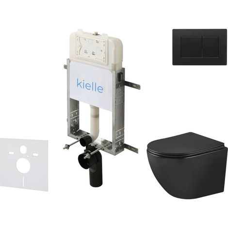 kielle Genesis New - Set bâti-support, WC Oudee, Vortex Rimless+, siège softclose et bouton-poussoir Gemini New III, noir mat 30528SZ93 (1/5)