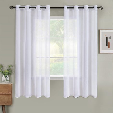 Lot de 4 Rideaux Voilage à Oeillet Rideau Semi-Transparent intérieurs pour Chambre Salon Maison 132x244 cm Blanc (1/5)