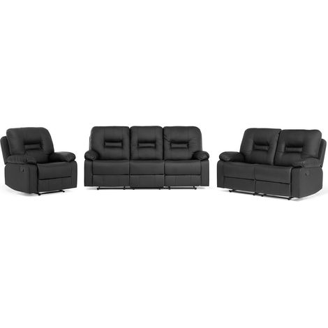 Ensemble canapés et fauteuil en simili-cuir noir 6 places BERGEN (1/5)