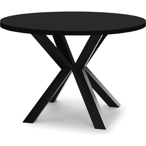 Table de salle à manger ronde extensible RAL avec pieds en bois, style loft, industriel, diamètre : 110 / 160 cm, couleur : noir (1/4)