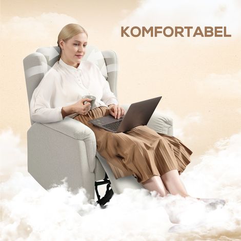 Fauteuil relax TV avec fonction inclinable, coussin à ressorts ensachés, fauteuil inclinable rembourré, dossier inclinable pour salon et chambre, beige, charge max 150 kg. (1/5)