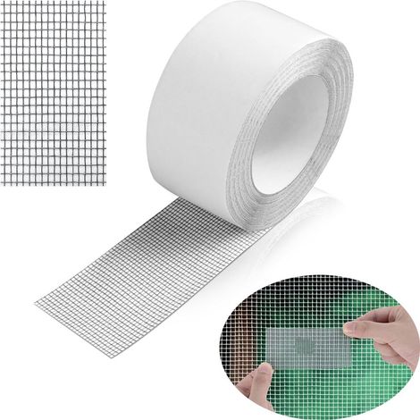 Ruban de réparation pour moustiquaire, 1 pièce, 5 cm x 5 m, blanc, autocollant et découpable, idéal pour réparer les toiles anti-insectes des fenêtres et portes (1/5)