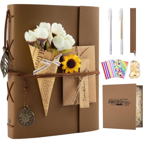 Album photo scrapbooking 100 pages, 60 pages autocollantes + 40 pages en papier kraft à personnaliser pour photos 2x3, 3x5, 4x6 et 5x7.
