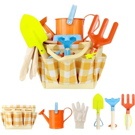 6 Piece Kids Gardening Set, Cute Metal Gardening Tools for Kids, Includes Metal Watering Can, Trowel, Fork, Rake, Gloves, Tote Bag, Gardening Tools (1/5)