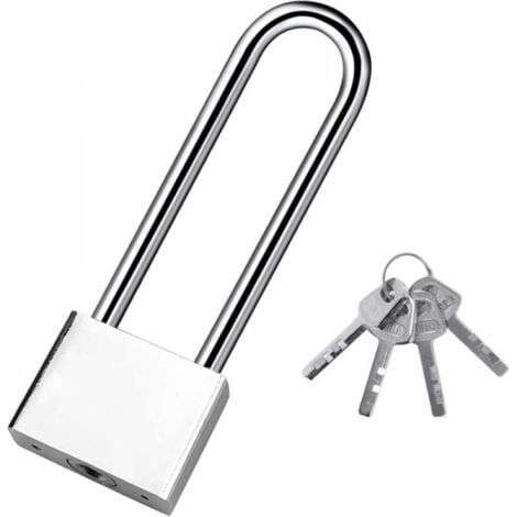 Cadenas à clé Cadenas Robuste à anse longue avec 4 clés, cadenas Sécurité Etanche Exterieur pour entrepôt, garage, jardin, Clôtures-40mm (1/5)