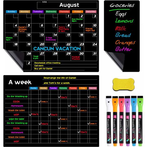 Autocollants magnétiques noirs Daily Lock pour réfrigérateur, notes familiales, mémos, écriture de messages, autocollants pour tableau noir (1/5)