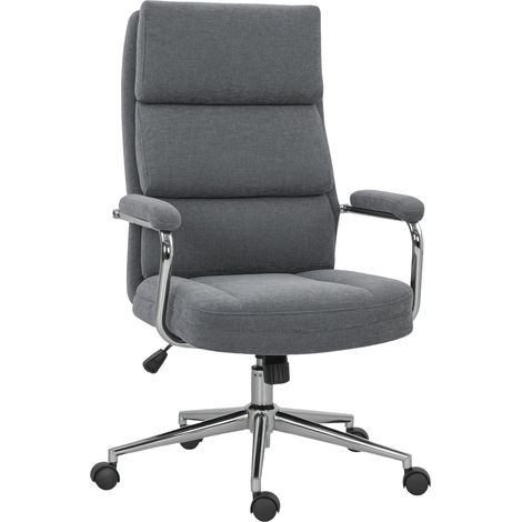 HOMCOM Linen Fabric Office Desk Chair with Tilt Function, Charcoal Grey (1/5)