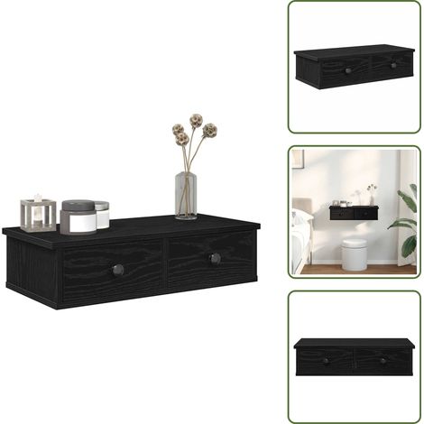 The Living Store Étagère murale avec tiroirs noir 60x28x15 cm bois d'ingénierie - Tiroirs (1/5)