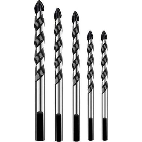 5 Pcs Foret, Foret de Maçonnerie en Carbure de Tungstène Set Pour Métal Acier, Tuile De Céramique Porcelaine, Béton, Brique, Plastique Et Bois - 62 /8/10 /12mm (1/5)