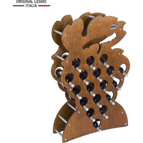 Cantinetta Portabottiglie in Legno Scaffale mobile per Bottiglie vino MADE IN ITALY mod. Grappolo  Noce B.18 L75 x P25 x 120H