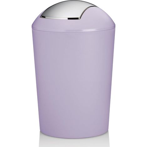 Seau à couvercle basculant violet, seau à cosmétique 5l avec couvercle basculant, plastique, MARTA, poubelle salle de bain violet pastel mat (1/5)