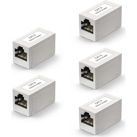 Coupleur RJ45 Cat6 Blindé, Adaptateur Réseau à Femelle, 5 Pièces Plaqués Or Raccord RJ45 Femelle Femelle pour Rallonge Câble Ethernet CAT6 CAT5 CAT5E, Switch / TV / PS4 / Modem / Router / PC (1/5)