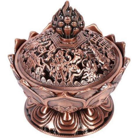 Brûleur d'encens en Forme de Lotus Porte-encens Lotus Encensoir Titulaire à Charbon pour Yoga Méditation Salle Décoration de la Maison Cadeau Accessoires 7 x 7 cm Bronze Rouge