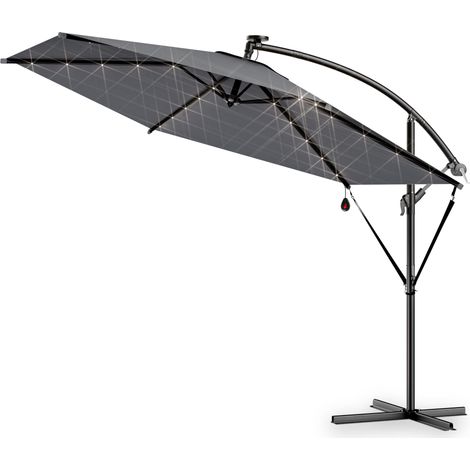 KINGSLEEVE® Parasol 3m/3.5m Aluminium Cantilever Garden Parasol with LED Solar Lights, Cover, UV SPF 80+ 300cm Sun Umbrella for Garden  Tiltable, Crank Handle Patio Umbrella Sun Shade Haiti/Mali  Anth (1/10)