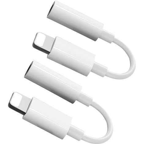 Adaptateur pour prise casque iPhone, adaptateur Lightning vers auxiliaire 3,5 mm (lot de 2), compatible avec iPhone et iPad. (1/5)