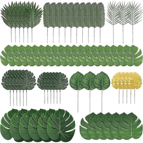 70 Stück künstliche Palmenblätter, 10 Arten, goldene tropische Blätter-Dekoration mit Stielen (1/5)