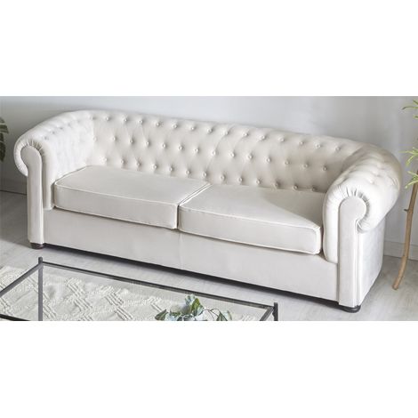 Canapé Chester 3P en velours beige 210 x 90 x 75 cm. 210 x 90 x 75 cm (1/3)