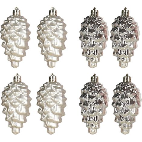 Ornement De Sapin De Noël - Boule En Plastique 9 Cm - Avec Cordon De Suspension - Pour Intérieur Et Extérieur - Lot De 8 (1/5)