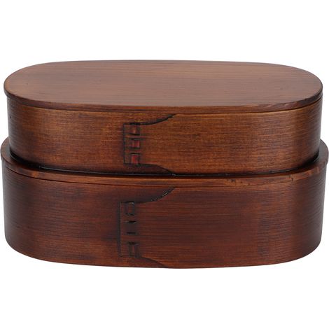 Boîte à bento japonaise à 2 compartiments en bois pour conserver les aliments, idéale pour les enfants, les adultes, la randonnée, l'escalade, le bureau et l'école. (1/5)