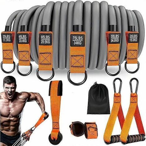 Bandes de résistance fortes, bandes d'exercice de 136 kg avec poignées, bandes d'entraînement avec ancrage de porte et sangles de cheville (1/5)