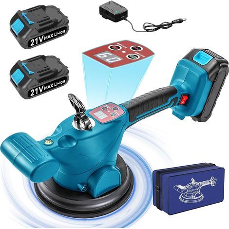 Vibrateur à carrelage sans fil 21 V compatible avec batterie Makita 18 V, vibrateur à carrelage sans fil à 9 vitesses, machine à carreler 2500 kg avec ventouse de 160 mm, outils de carrelage (avec 2 b (1/5)