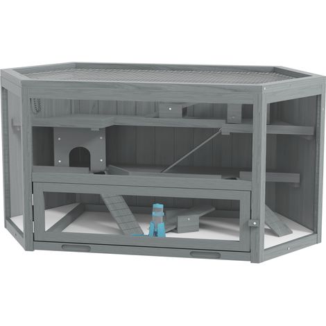 3-stöckiger Hamsterkäfig, herausnehmbare Schale, Holz und Metall, 115 x 60 x 55 cm (1/5)