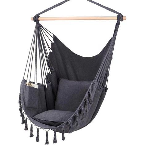 Chaise hamac balançoire de jardin extérieur avec 2 coussins, chaise bohème suspendue en toile, jusqu'à 300 lb. (1/5)