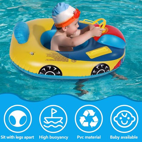 Grazioso galleggiante gonfiabile per bambini con clacson e maniglie, giocattolo da piscina per bambine e bambini da 1 a 5 anni. (1/4)