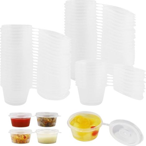 100 Pièces Pots à Sauce en Plastique avec Couvercle, 25ml Petit pot conservation Boîte à Sauce Transparente Boîtes de Alimentaires récipients à emporter pour les Sauces, Ingrédients et Petits Articles (1/5)