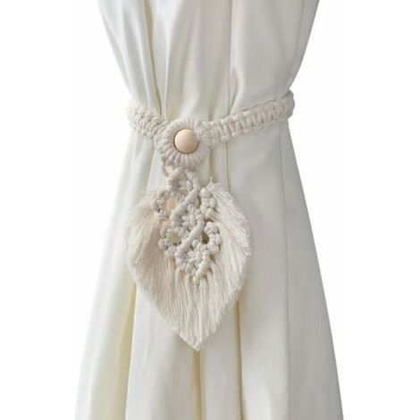 Set of 2 handmade bohemian curtain tie backs - Hand-woven cotton - Off-white (1/5)