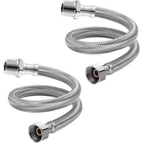2 Pcs Flexible Hose, Stainless Steel Connecting Hoses, 40cm Braided Flexible Hoses, 3/8 x 1/2 Inch Connecting Hose, for Kitchen Mixer, Basin Faucet (1/5)