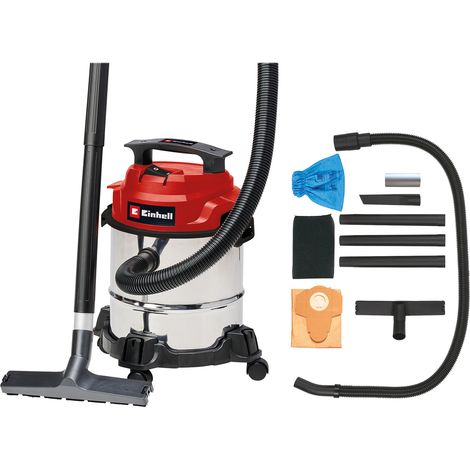 Einhell TC-VC 1812 S Nass-Trockensauger (1.250 W Leistung, 36mm Schlauchsystem, 12 l Edelstahlbehälter, Schaumstofffilter, umfangr. Düsenzubehör)