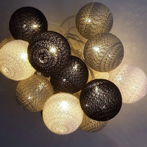 1 Guirlande lumineuse, 20 LED, boules en coton, 3,8 m, IP44, intérieur extérieur, chambre fête jardin