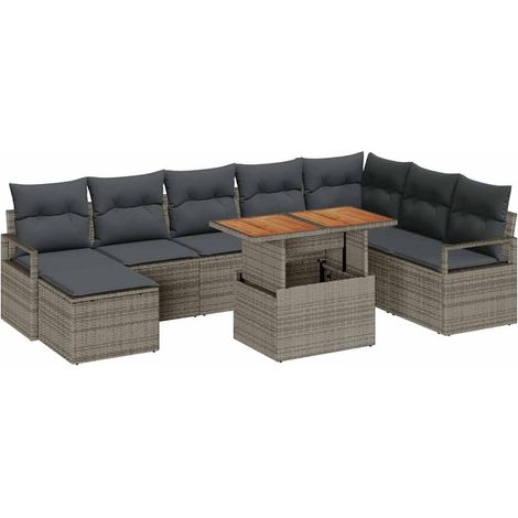 Garden Sofa Set with Storage 9 pcs Grey Poly rattan vidaXL