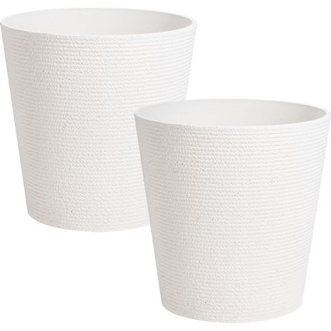 Conjunto de 2 macetas de jardín grandes acanaladas tiestos para patio blanco Armeria (1/5)