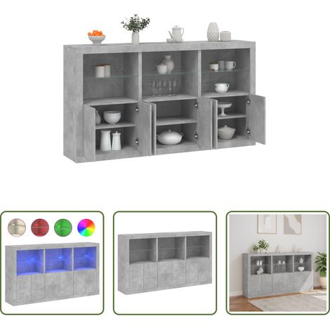 vidaXL Sideboard -  Sideboard mit LED-Leuchten Betongrau 181,5x37x100 cm (1/5)