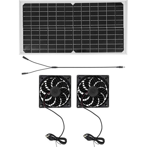 Kit extracteur d'air solaire 16W avec panneau solaire et 2 ventilateurs DC sans balais grand débit pour serre poulailler grenier grange abri (1/5)