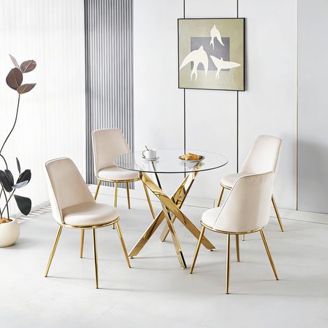 Esszimmerstuhl Velvet Cremeweiß mit goldfarbenen Beinen OKMYHOME (1/5)