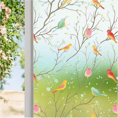 Pellicola per finestre traslucida con motivo a uccelli, 44,6 x 200,9 cm, senza adesivo, ad adesione statica, per casa/ufficio. (1/5)