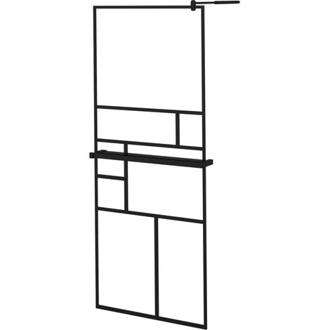 vidaXL Mampara ducha con estante vidrio ESG y aluminio negro 80x195 cm (1/2)