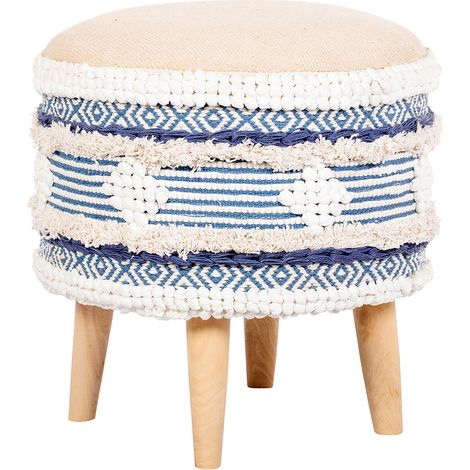 Runder Pouf Hocker - Boho Bali Stil - Josephine  Blue