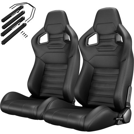 Asientos deportivos universales para coche PVC negro pack 2 con deslizador reclinables (1/5)